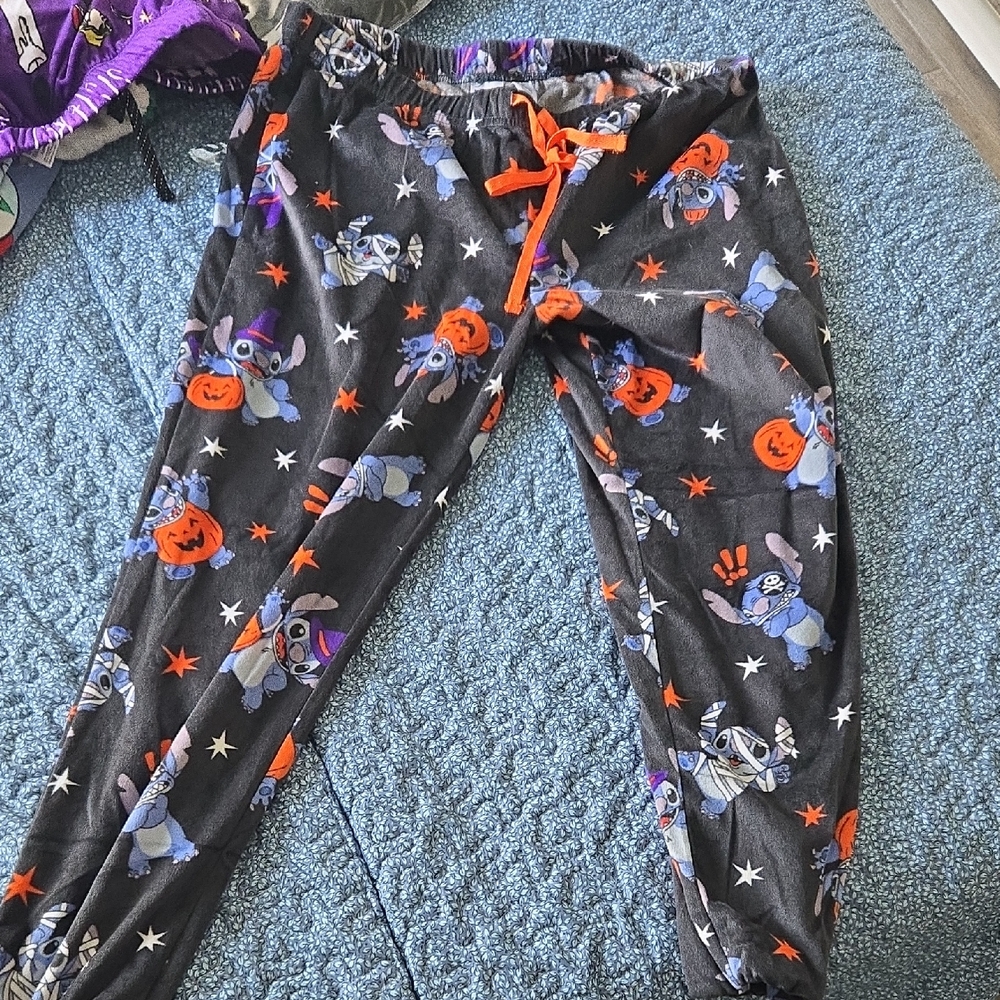 Stitch Hallowewn Themed Pajama Pants with Cartoon Print